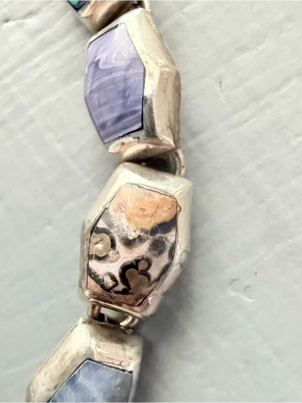 Vintage Taxco 925 Sterling Silver & Stone Bracelet - Picture 2 of 12